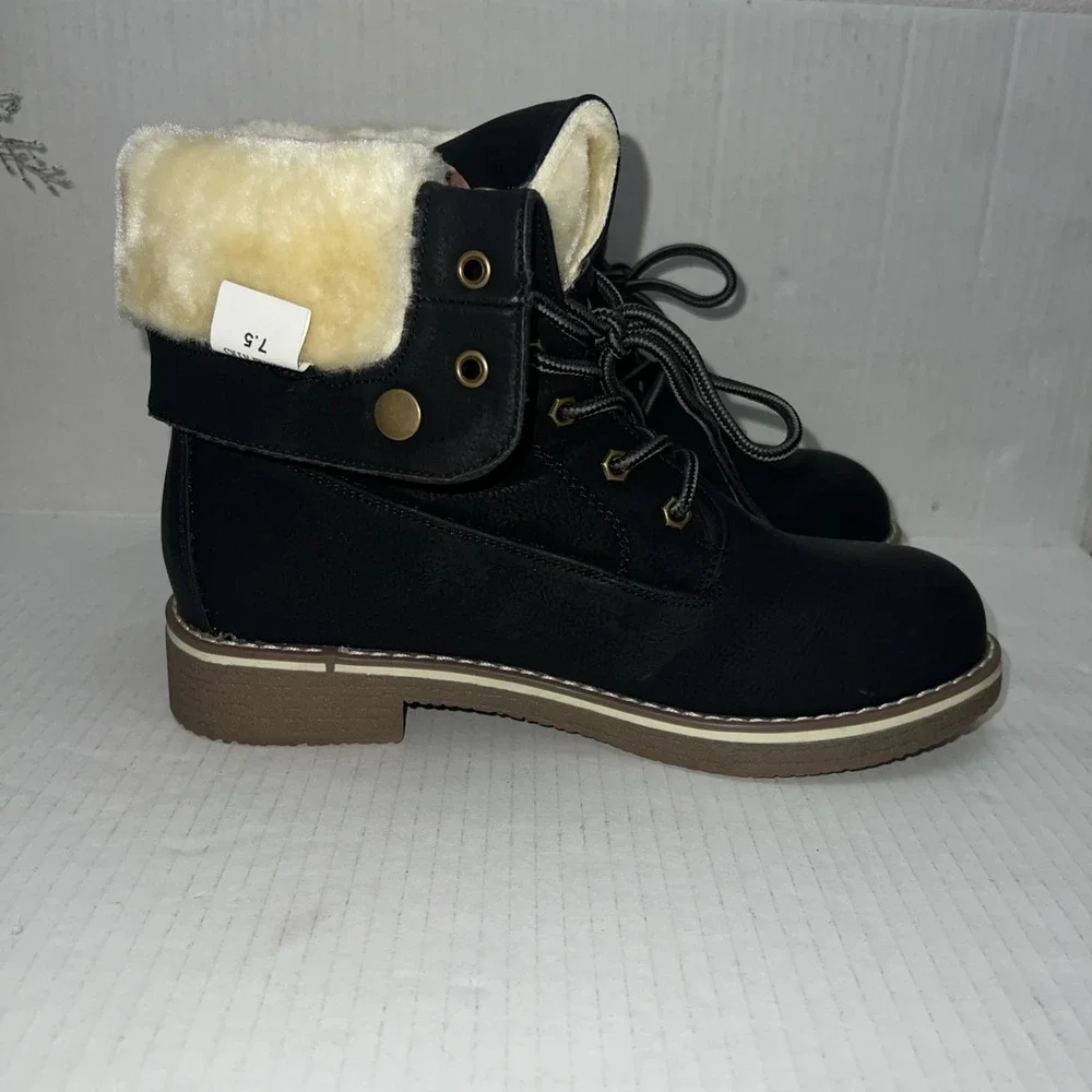 Dream Paris‎ Black Lined Faux-Fur  Boots Women's Size 7.5 NEW